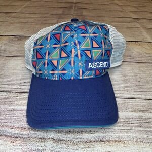 ASCEND Geometric Trucker Hat – Blue‎ Mesh Snapback Cap Vibrant Multicolor OSFM